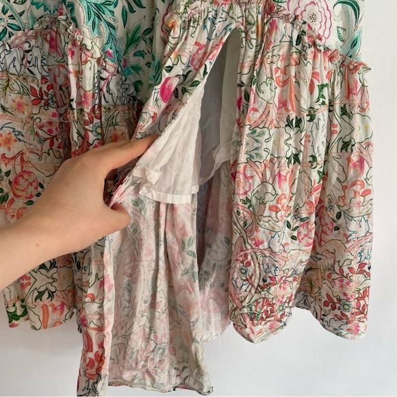 Hemant and Nandita Cotton High Waist Printed Midi Skirt Slit Tiered Colorful XS - Picture 6 of 13